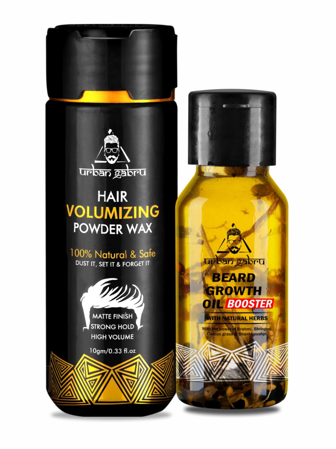 

URBANGABRU Hair Volumizing Powder Wax 10g & Beard Growth Oil Booster 60ml, Black