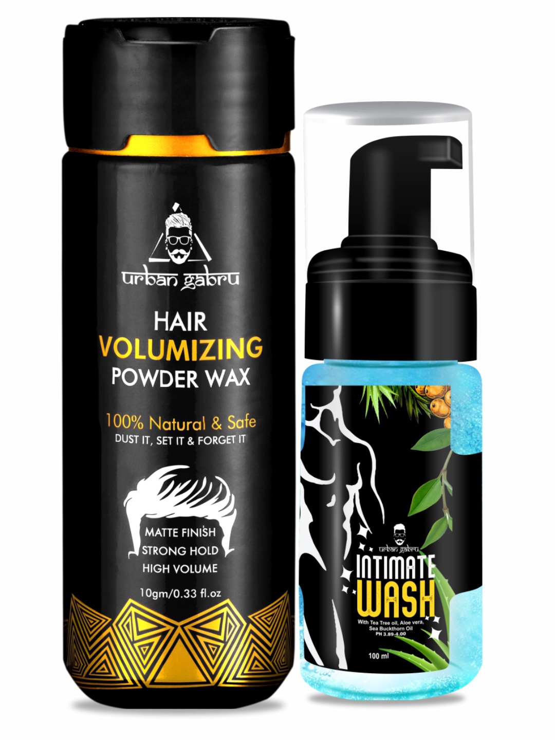 

URBANGABRU Set of Hair Volumizing Powder Wax 10g & Intimate Wash 100ml, Black