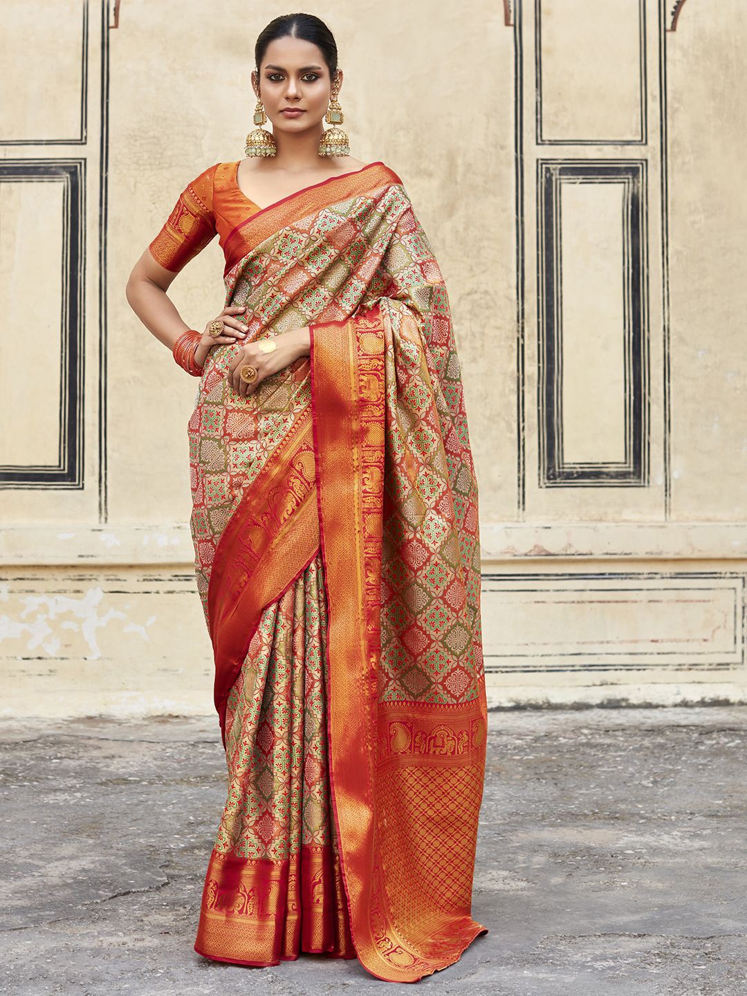 

Mitera Woven Design Dharmavaram Saree, Red