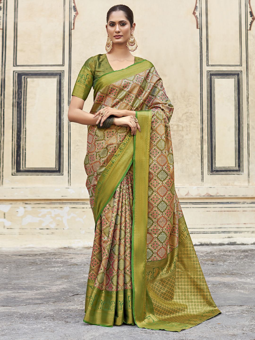 

Mitera Woven Designed Zari Dharmavaram Saree, Green