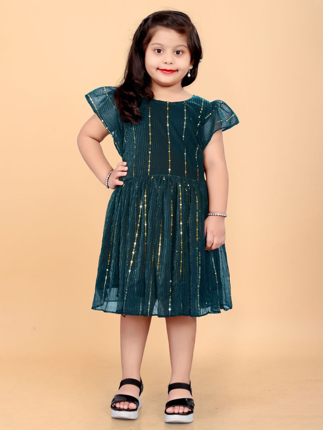 

Shrithi Fashion Fab Girls Print Net Fit & Flare Dress, Green