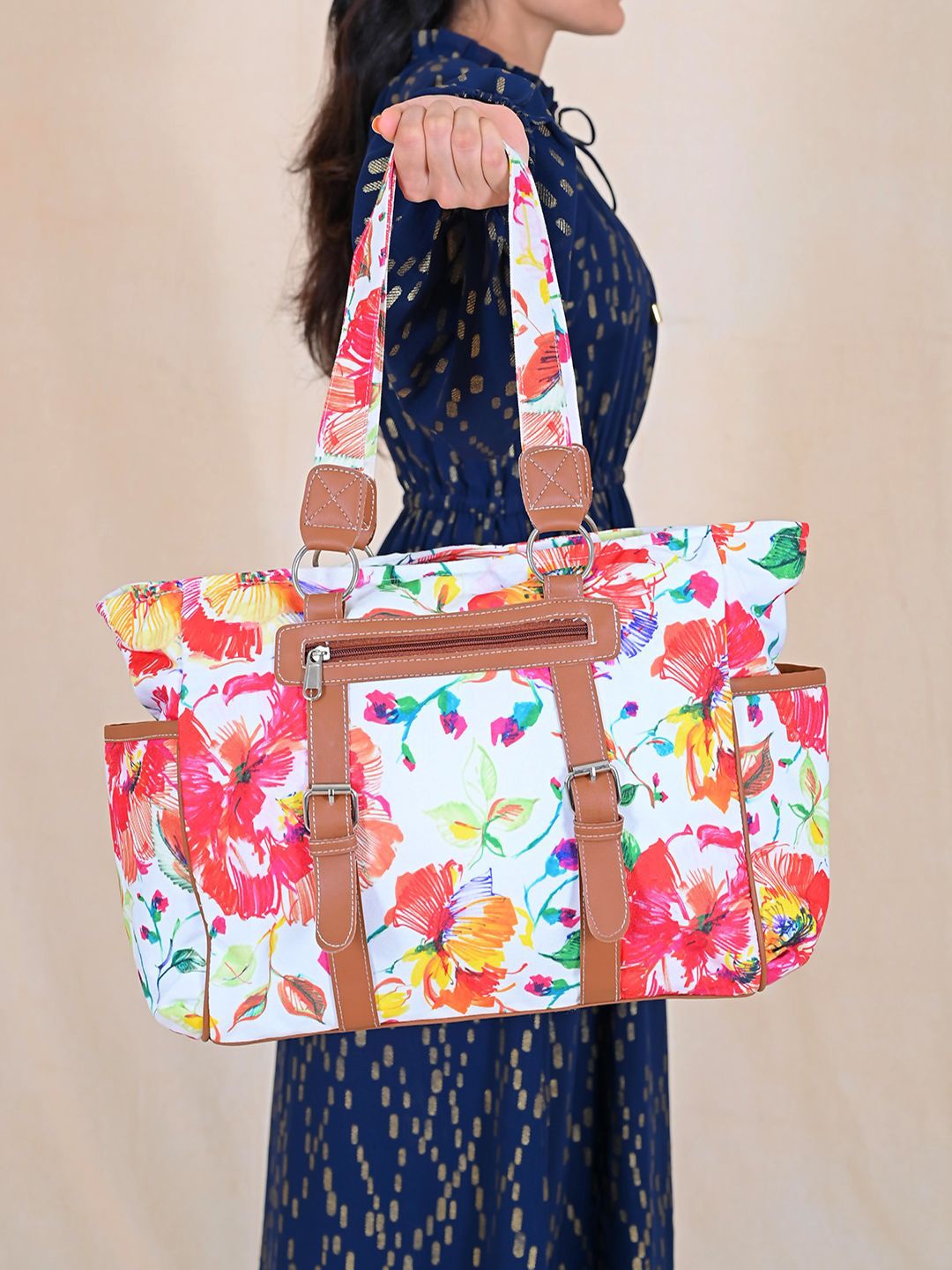 

BohoGirl Floral Printed Shopper Canvas Shoulder Bag, White