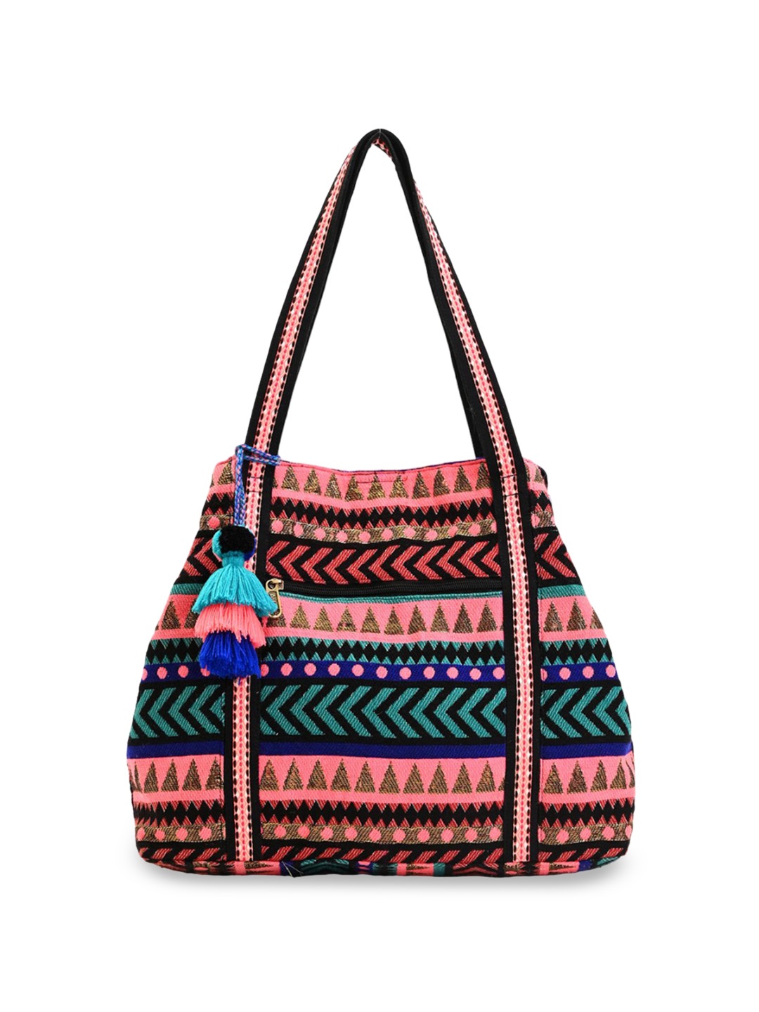 

BohoGirl Geometric Self Design Shopper Canvas Tote Bag, Pink