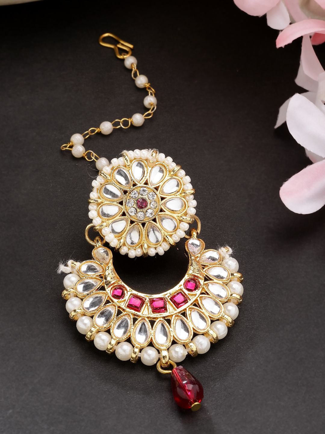 

NVR Gold-Plated Cubic Zirconia Studded Maang Tikka