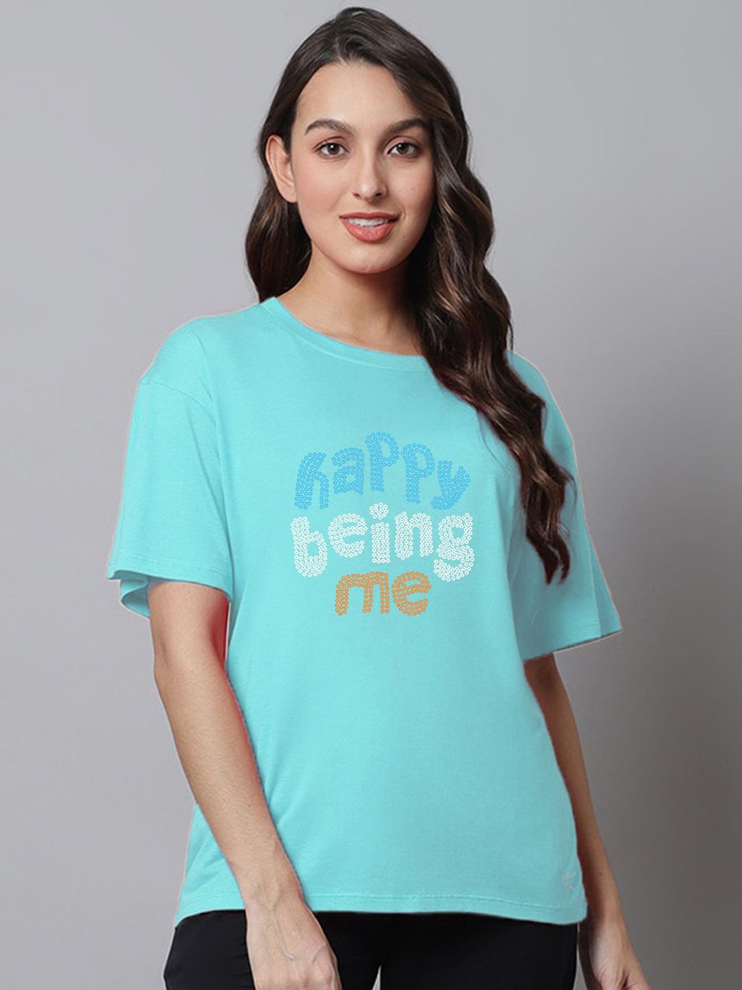 

Kanvin Printed Pure Cotton Lounge Tshirts, Turquoise blue