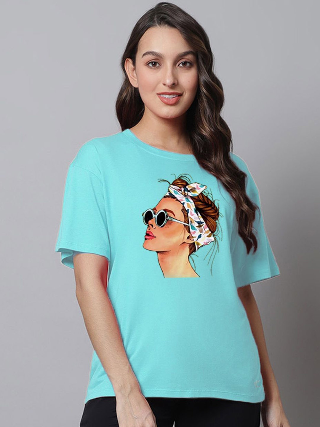 

Kanvin Printed Pure Cotton Lounge Tshirts, Turquoise blue