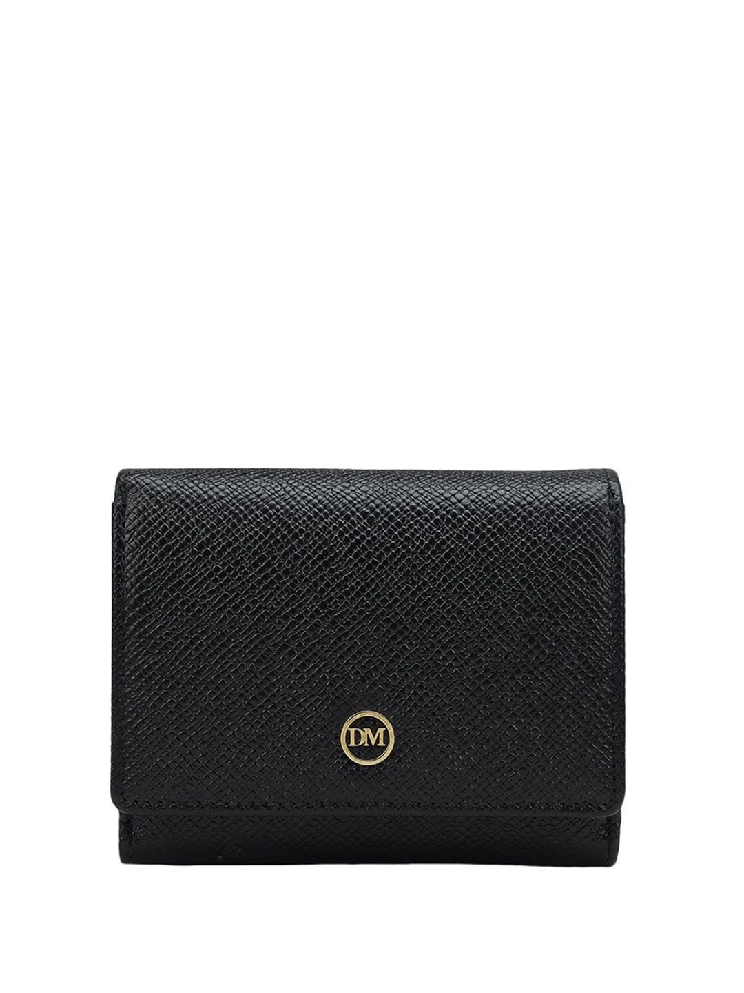 

Da Milano Women Geometric Textured Leather Three Fold Wallet, Black