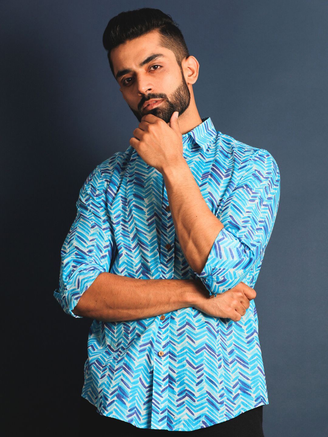 

Lightpole Men Smart Opaque Printed Casual Shirt, Blue