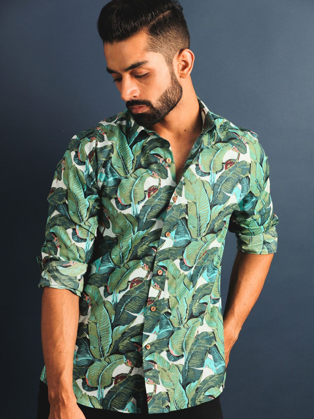 

Lightpole Men Smart Tropical Printed Casual Shirt, Green