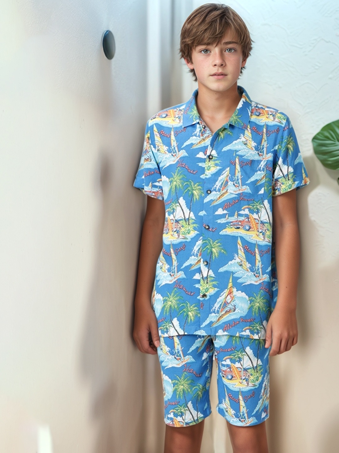 

Nautica Boys Printed Short Sleeves Shirt With Shorts, Blue