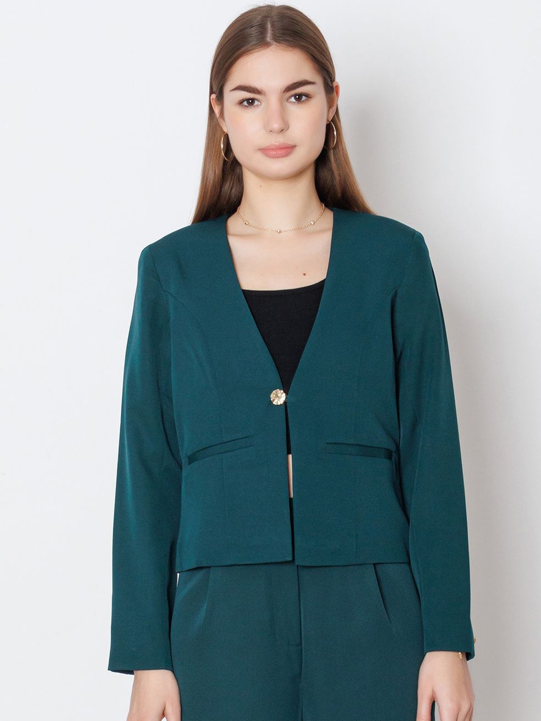 

Zink Studio Women Camouflage without Longline Bomber with Embroidered Jacket, Green