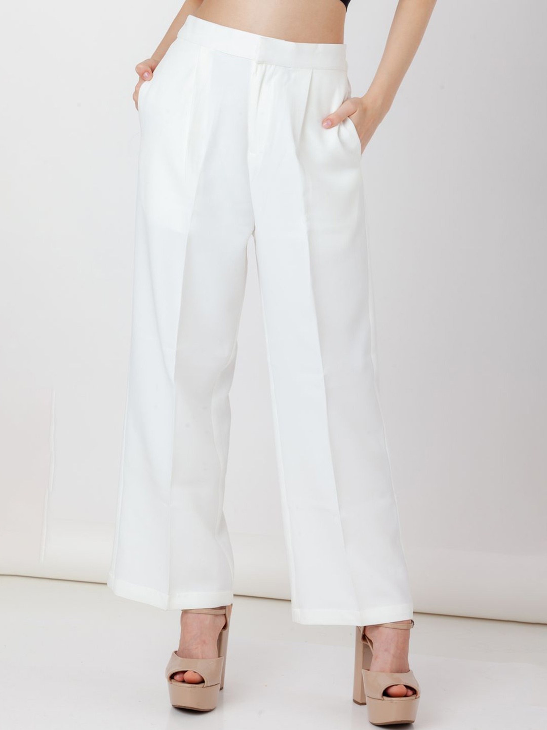 

Zink Studio Women High-Rise Regular Fit Pleated Trousers, White
