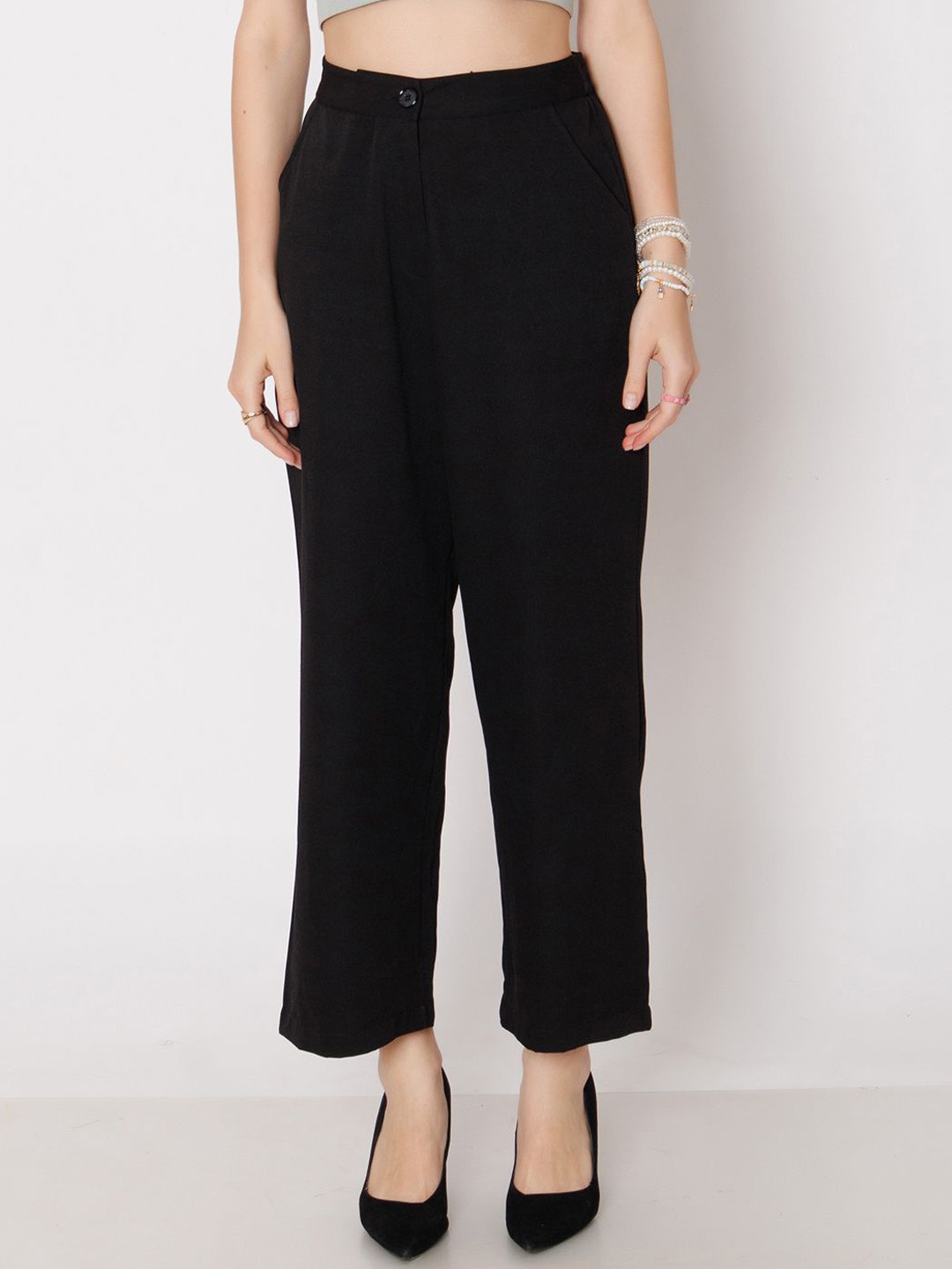 

Zink Studio Women High-Rise Parallel Trousers, Black