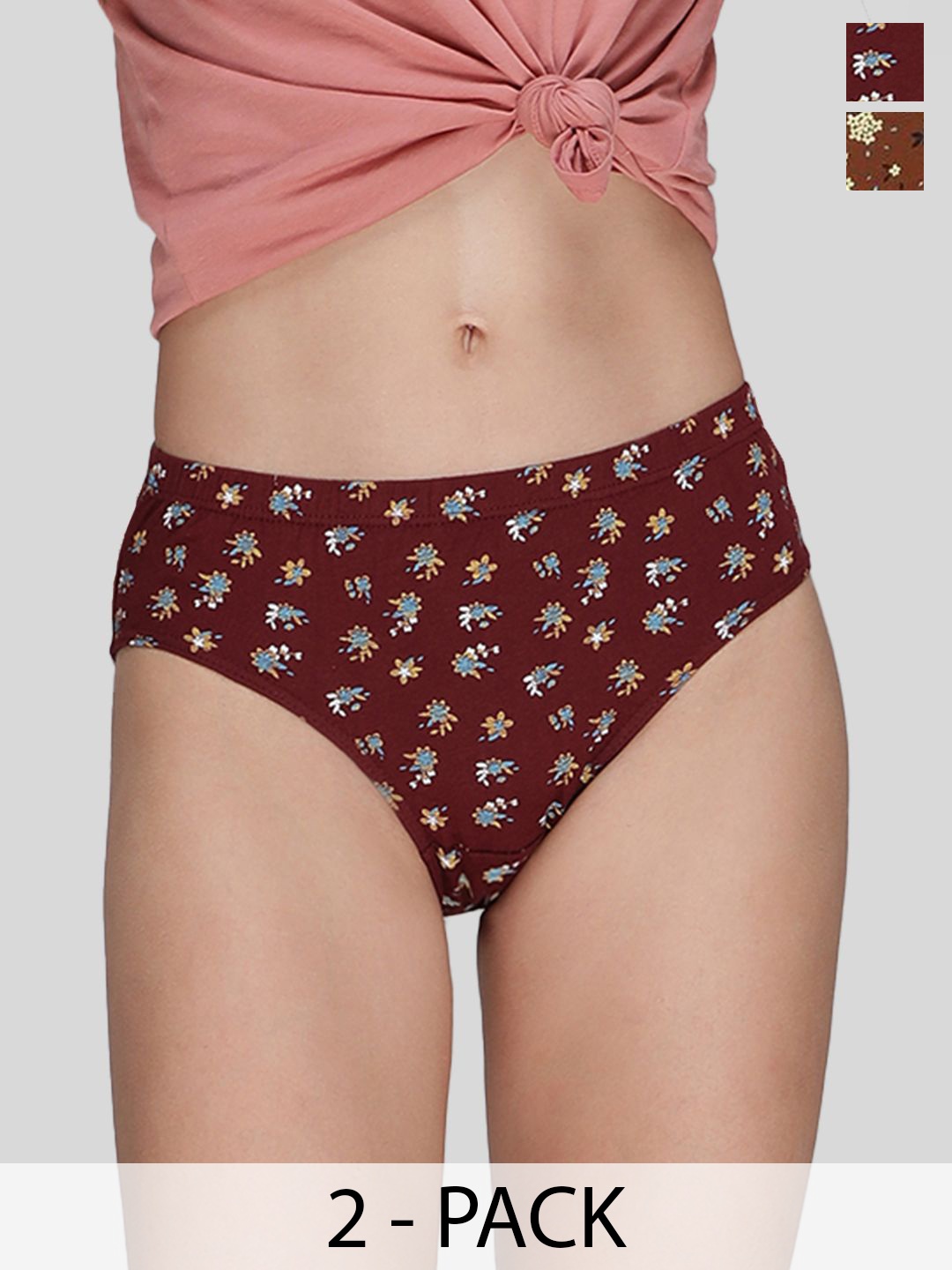 

AMUL COMFY Pack Of 2 Printed Cotton Briefs, Maroon