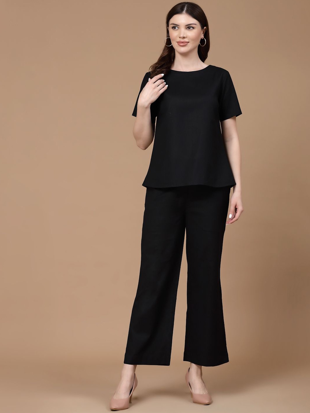 

MBeautiful Solid Linen-Blend Co-Ords, Black