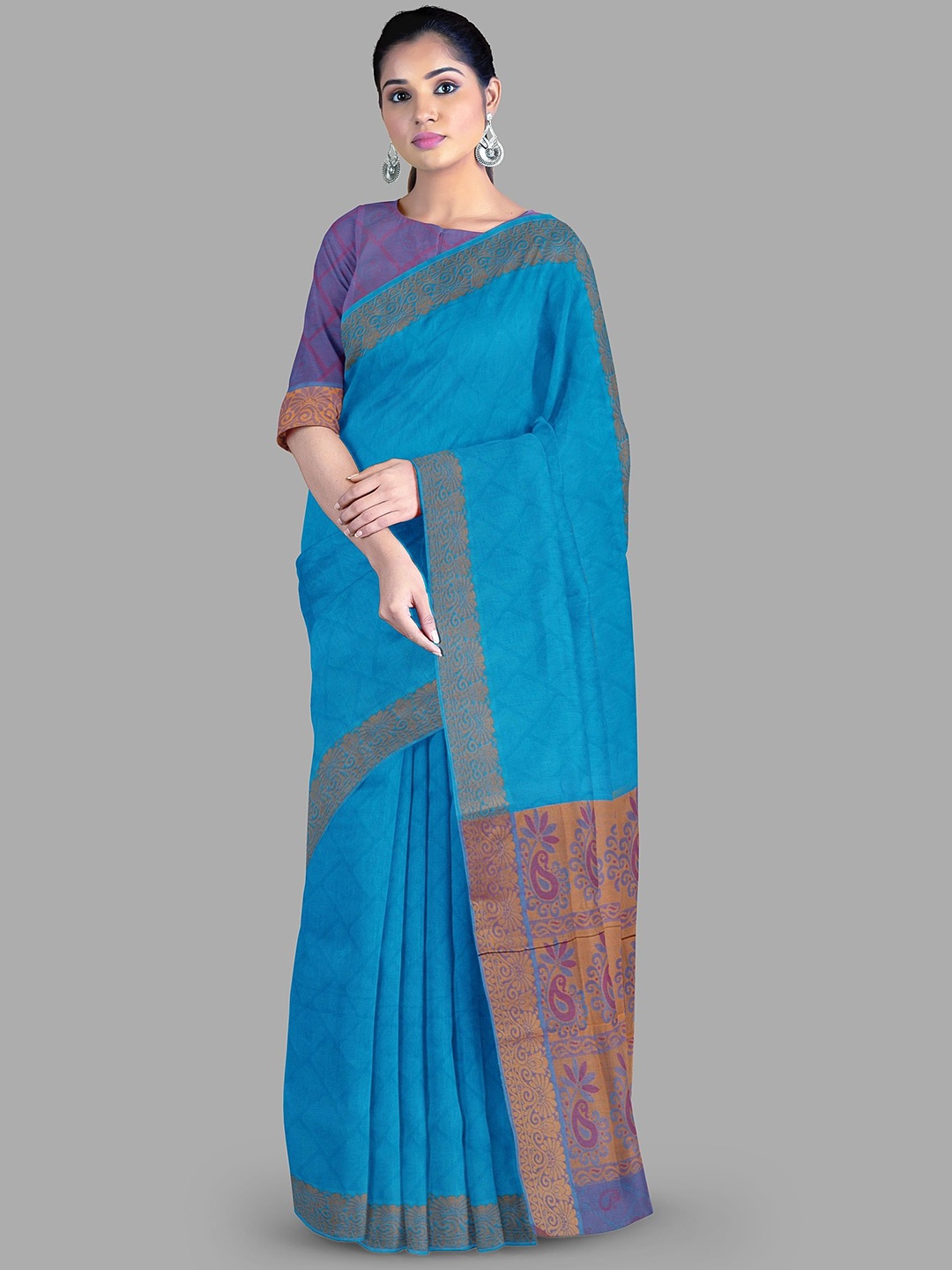

The Chennai Silks Zari woven Pure Cotton Kovai Saree, Blue