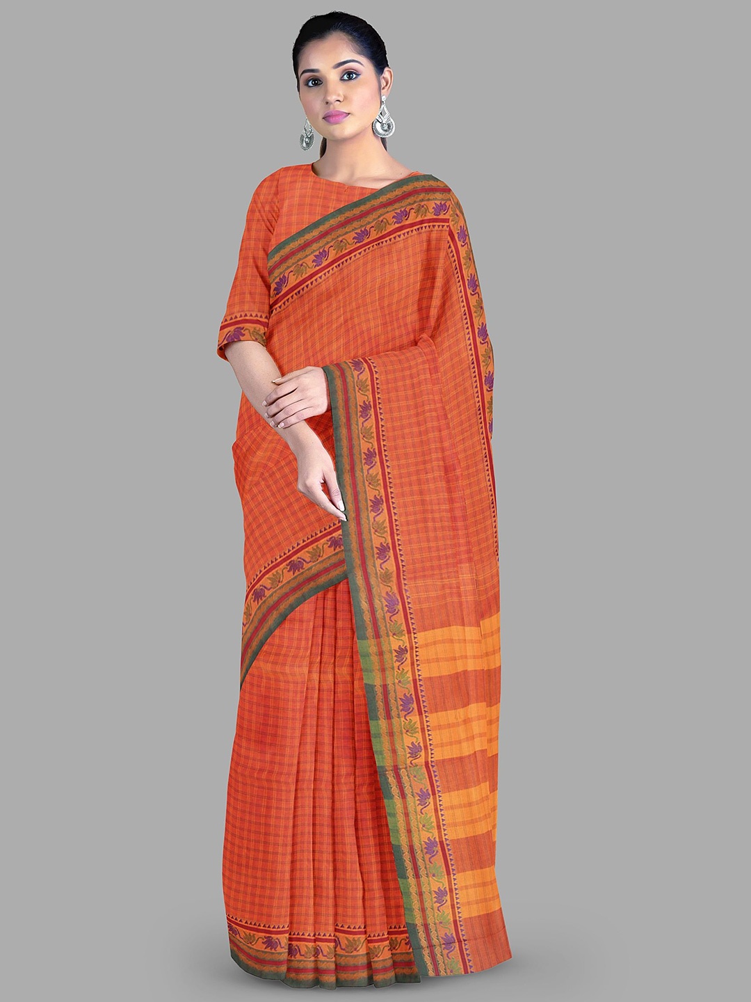 

The Chennai Silks Checked Pure Cotton Chettinad Saree, Rust