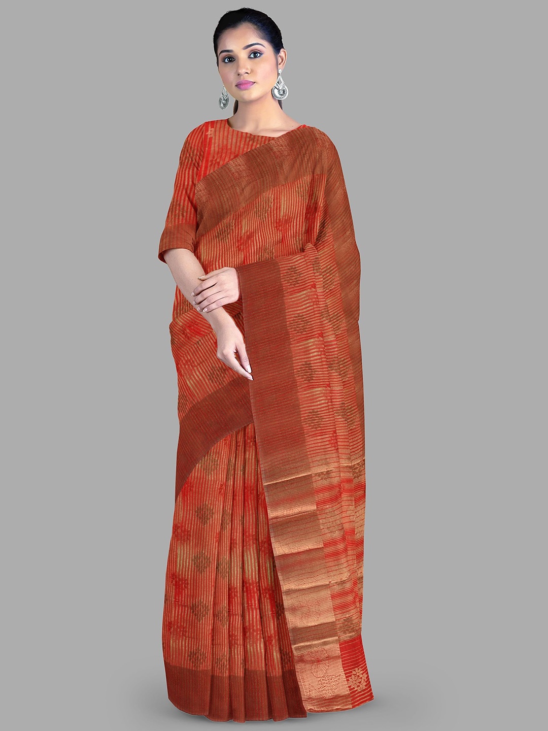 

The Chennai Silks Ethnic Motif Striped Zari Woven Ilkal Saree, Red