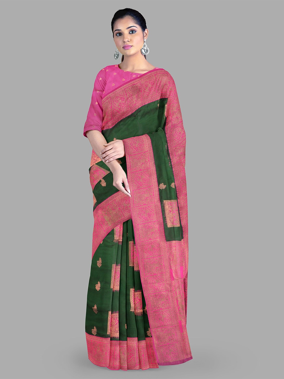 

The Chennai Silks Ethnic Motifs Zari Woven Patola Saree, Green