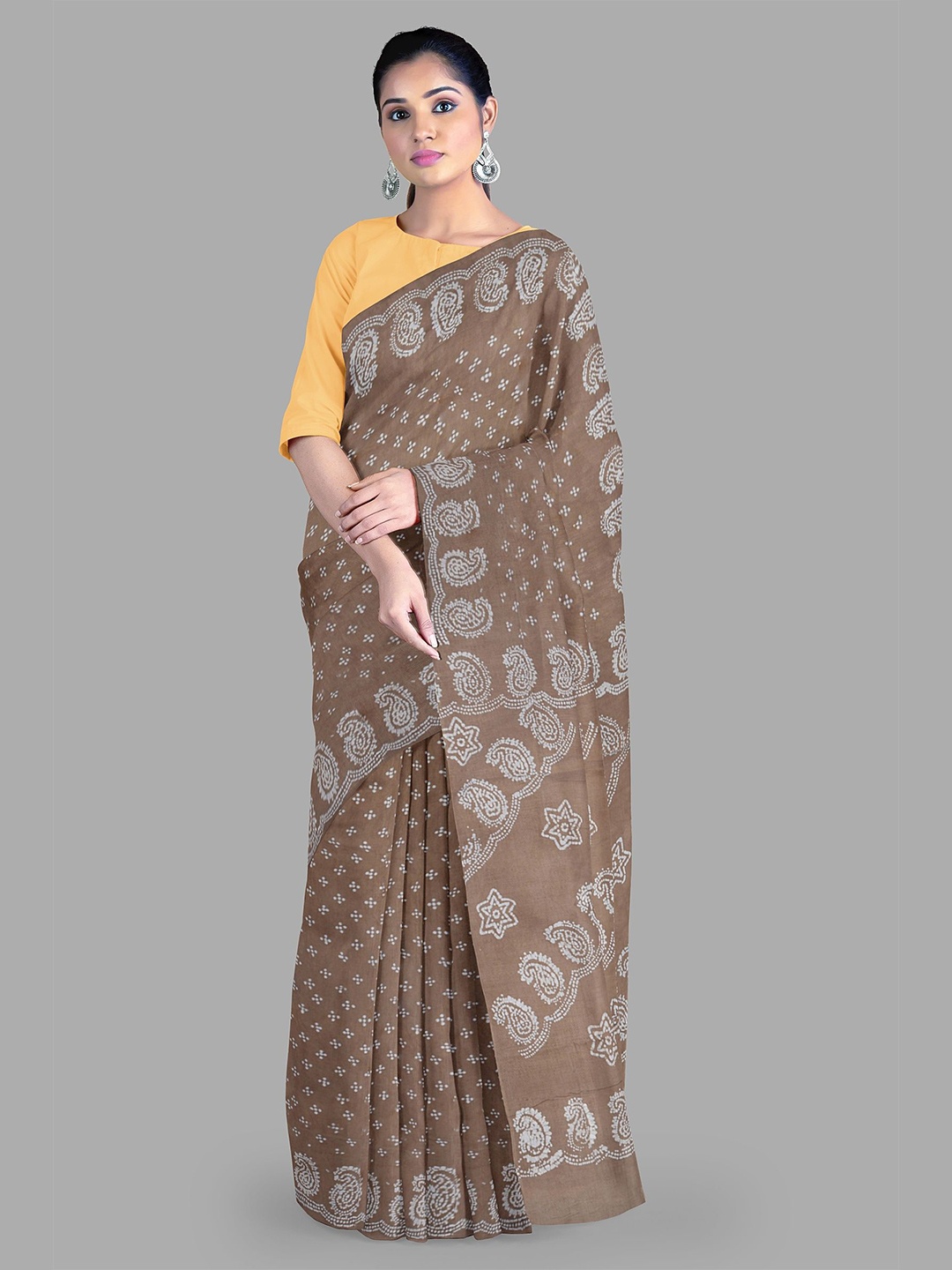 

The Chennai Silks Pure Cotton Sungudi Saree, Brown