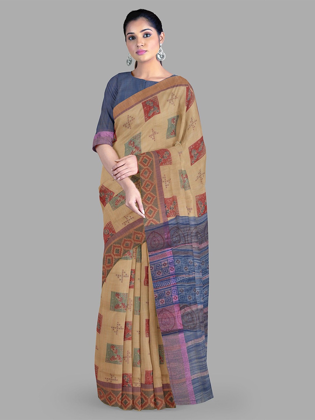 

The Chennai Silks Ethnic Motifs Printed Saree, Cream