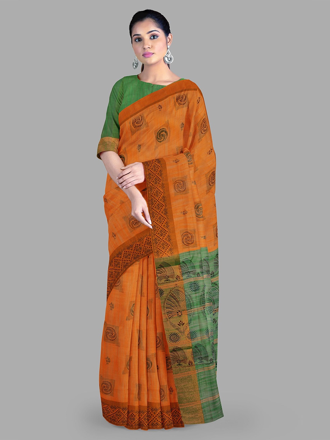 

The Chennai Silks Ethnic Motifs Printed Saree, Orange