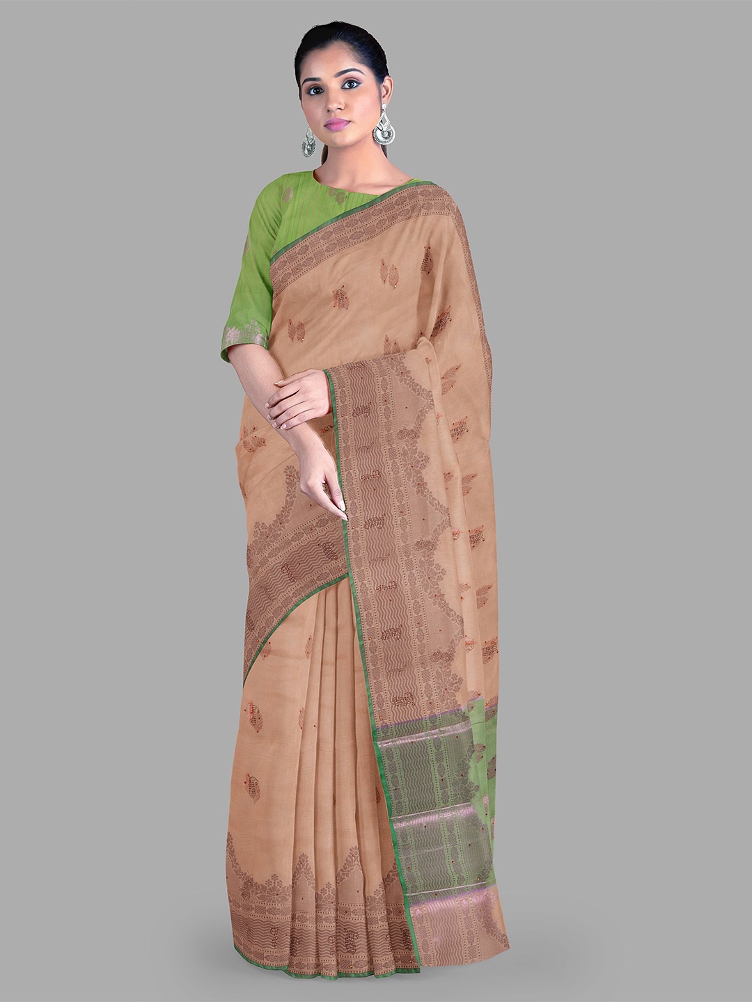 

The Chennai Silks Ethnic Motif Sequinned Patola Saree, Beige