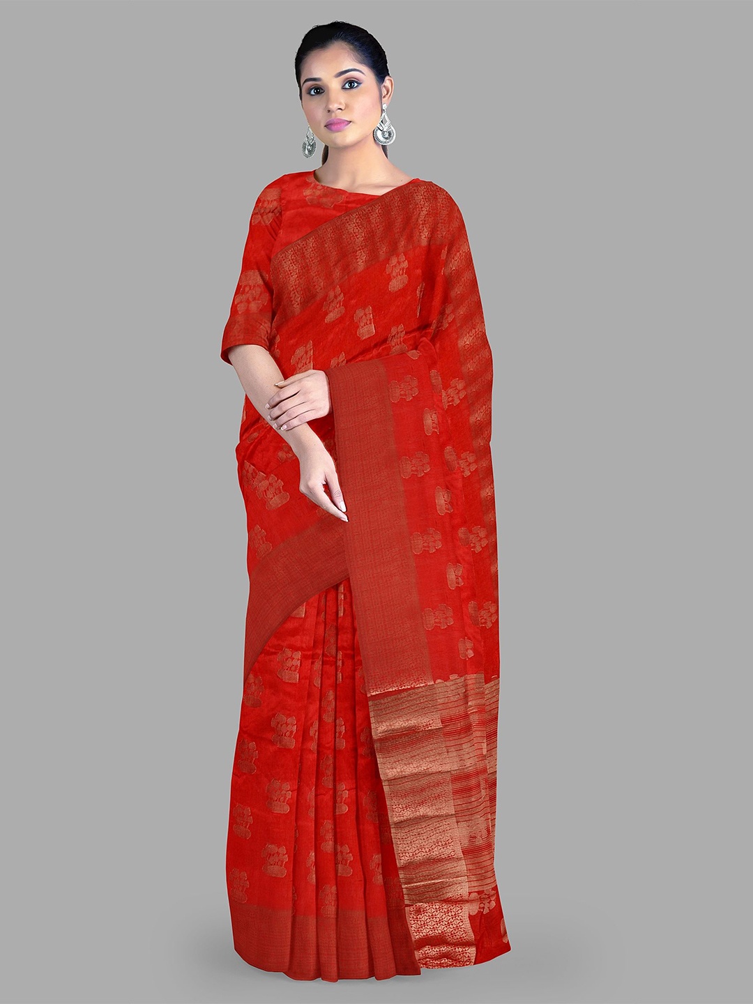 

The Chennai Silks Ethnic Motif Zari Woven Jute Cotton Ilkal Saree, Red