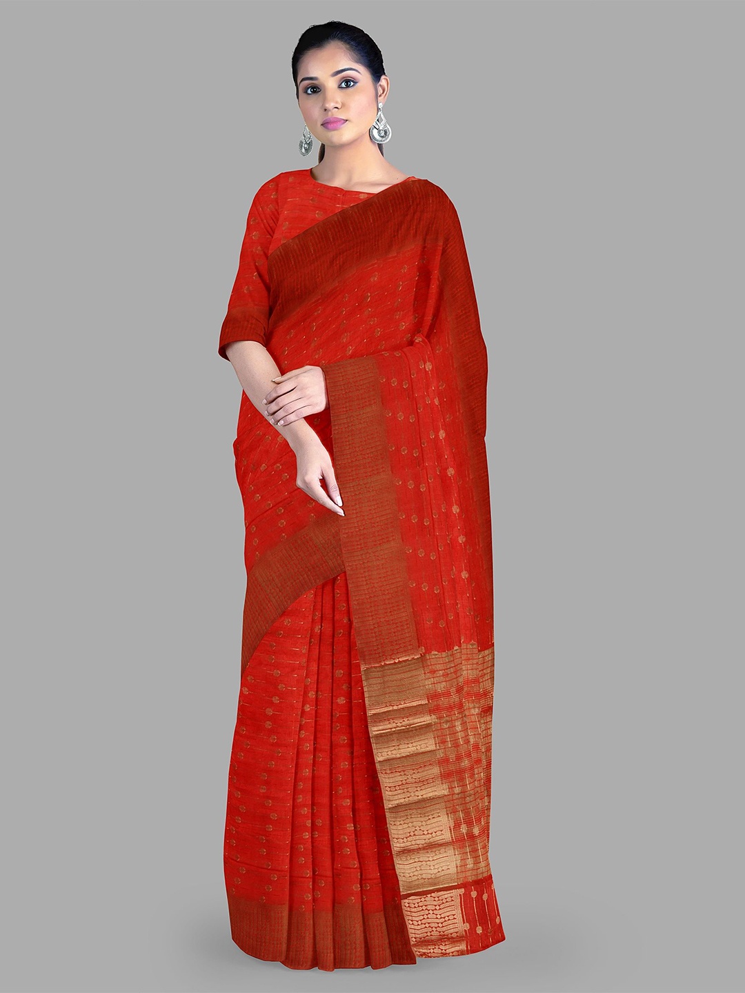 

The Chennai Silks Striped Zari Ilkal Saree, Red