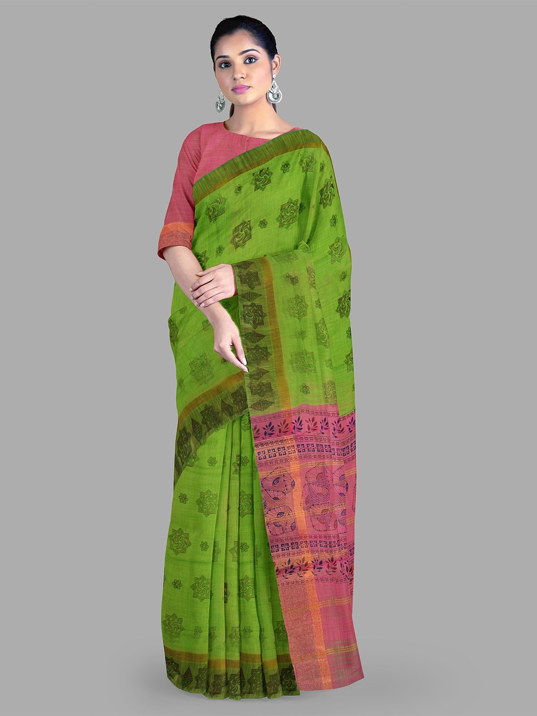 

The Chennai Silks Ethnic Motif Zari Woven Saree, Green