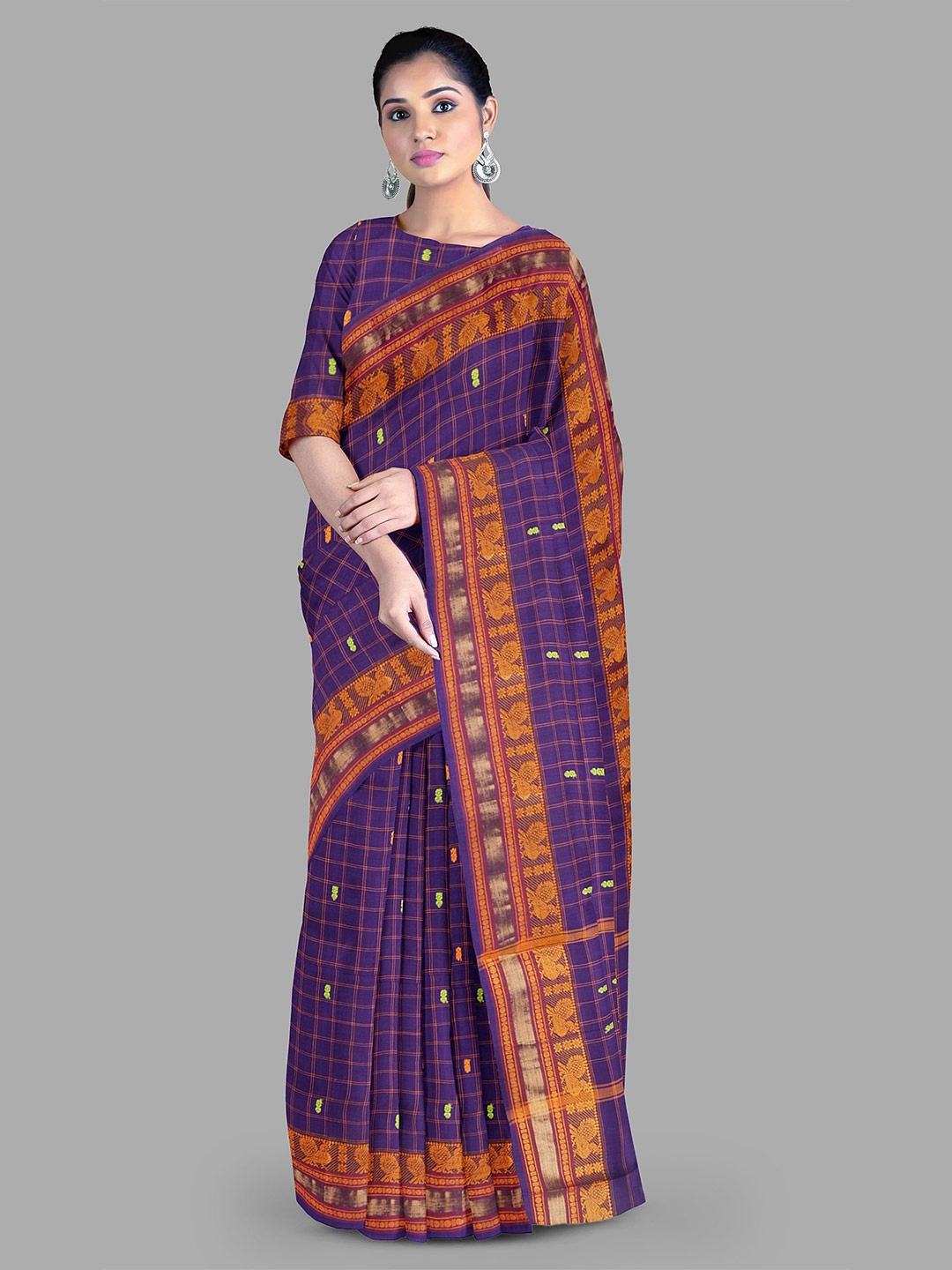

The Chennai Silks Checked Zari Pure Cotton Chettinad Saree, Violet