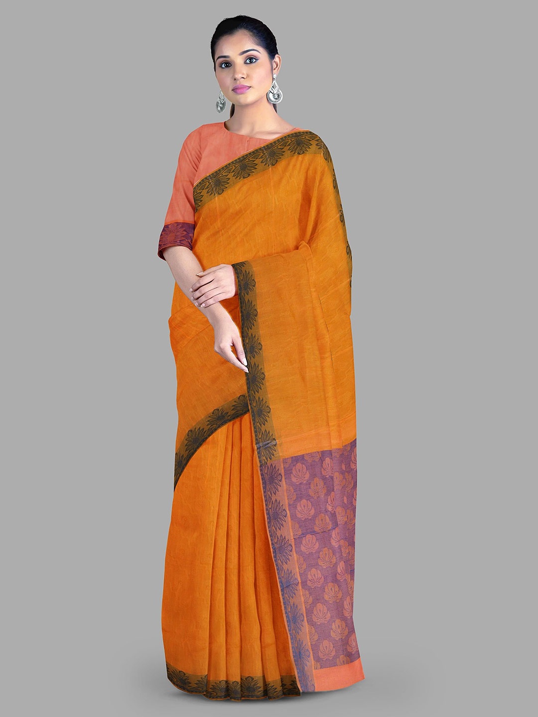 

The Chennai Silks Zari Pure Cotton Kovai Saree, Orange