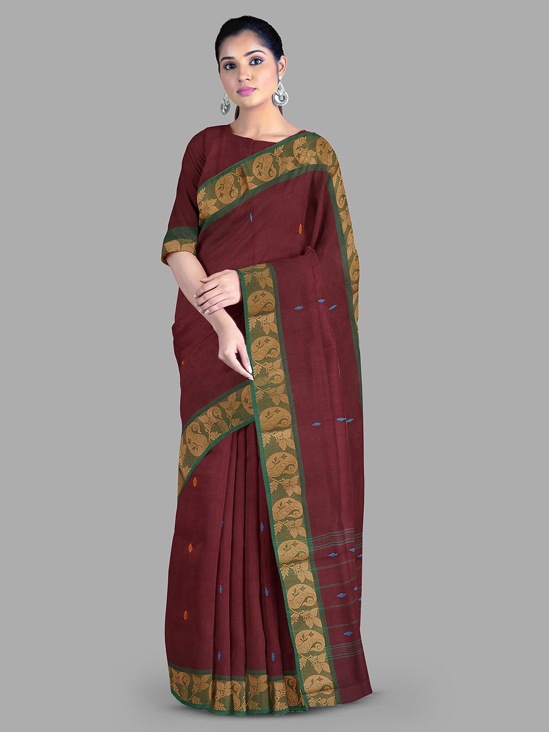 

The Chennai Silks Floral Pure Cotton Chettinad Saree, Maroon