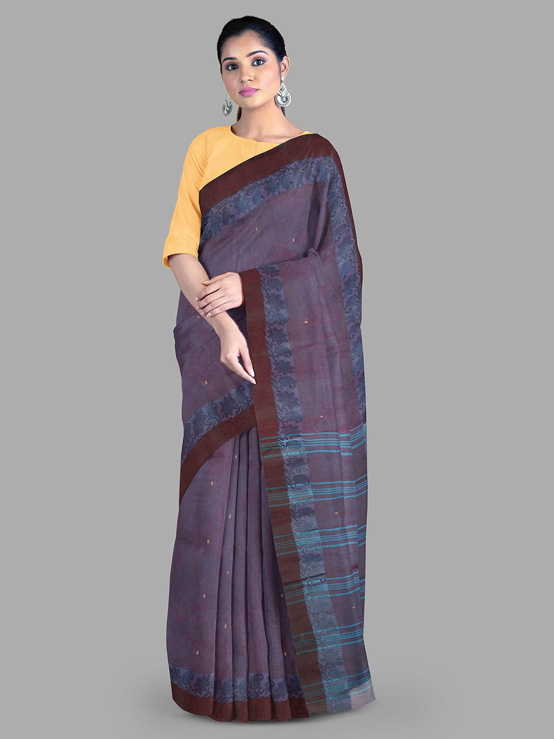 

The Chennai Silks Ethnic Motifs Pure Cotton Taant Saree, Blue