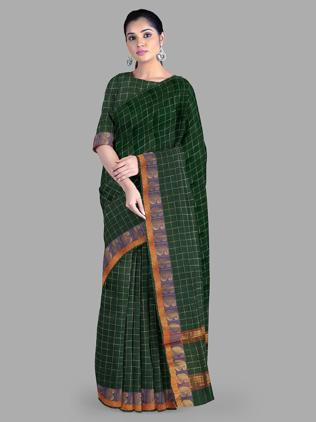 

The Chennai Silks Woven Design Zari Pure Cotton Chettinad Saree, Green