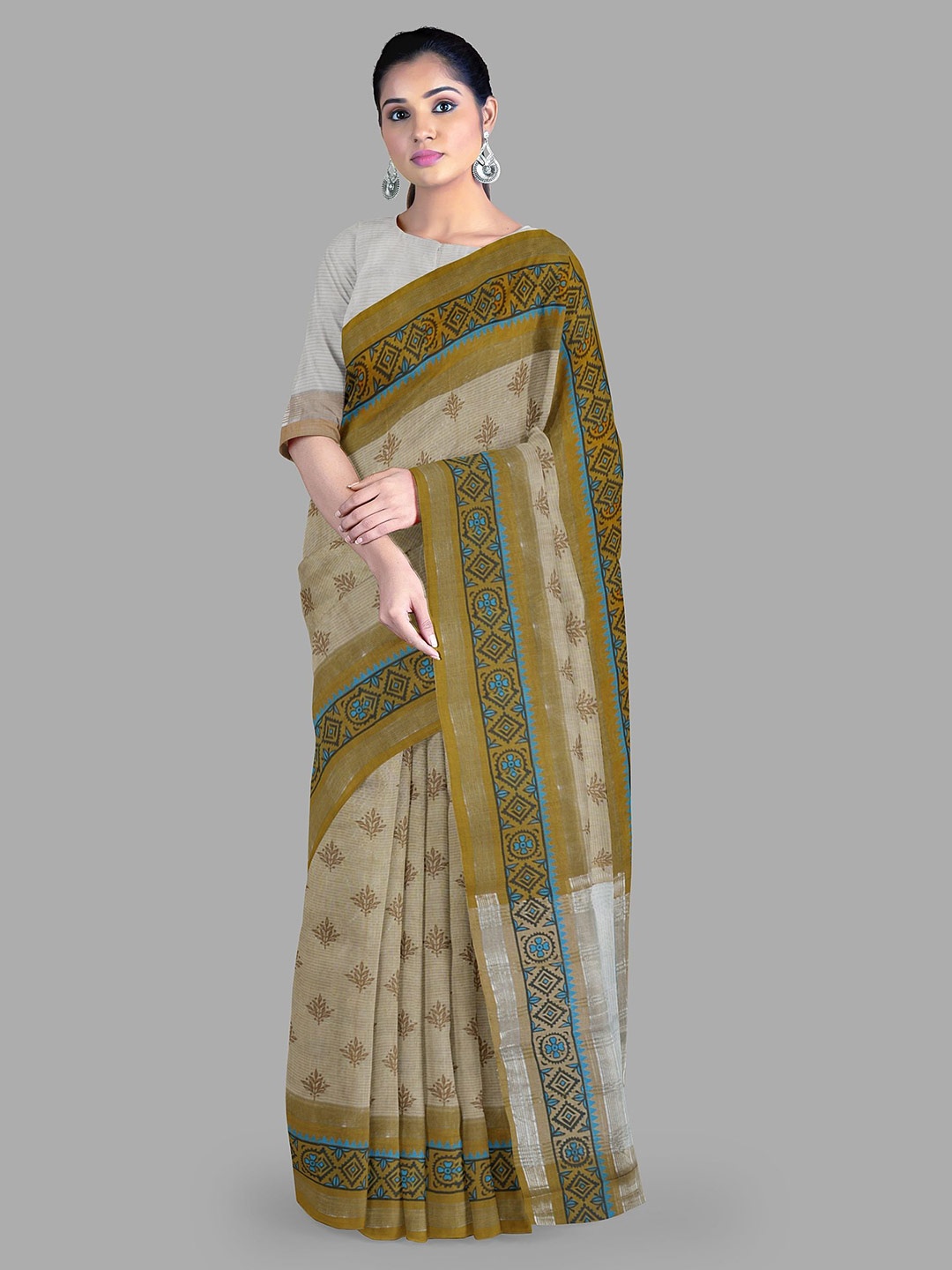 

The Chennai Silks Ethnic Motifs Zari Gadwal Saree, Brown