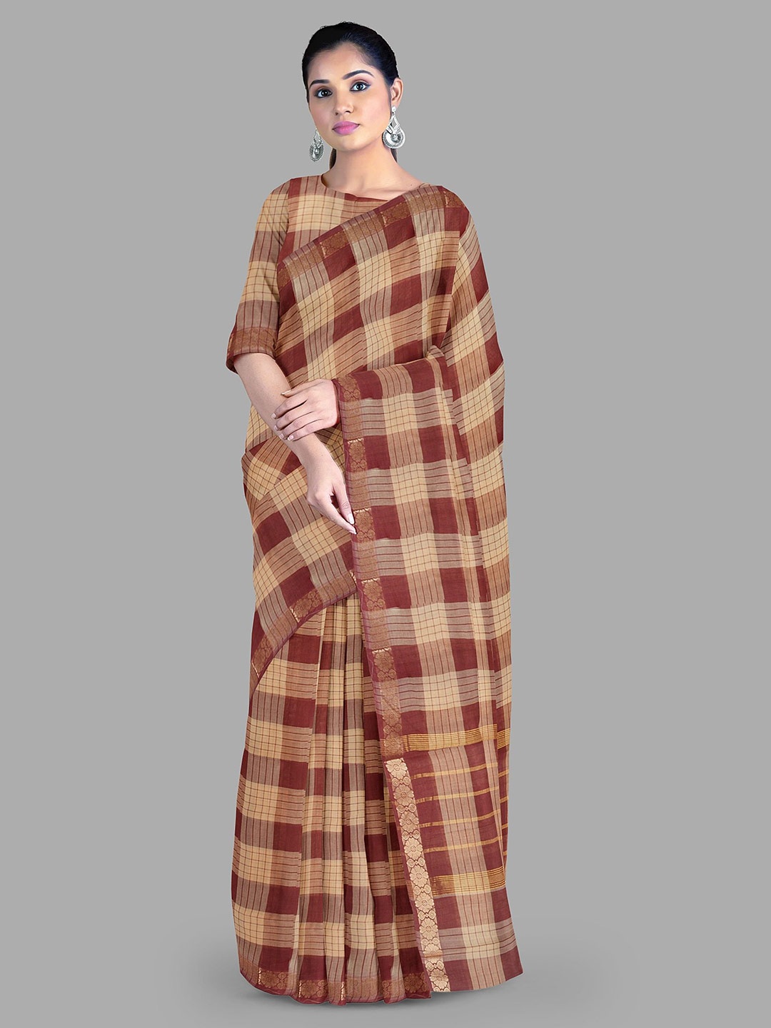 

The Chennai Silks Checked Pure Cotton Chettinad Saree, Red