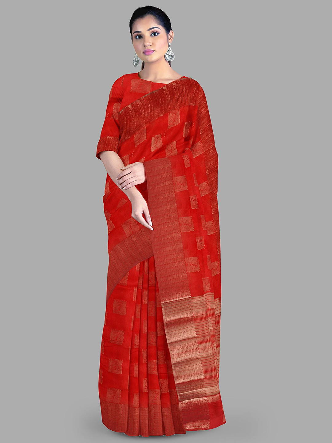 

The Chennai Silks Ethnic Motif Zari Woven Ilkal Saree, Red