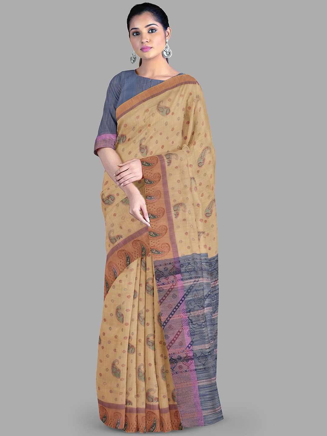 

The Chennai Silks Paisley Printed Saree, Brown