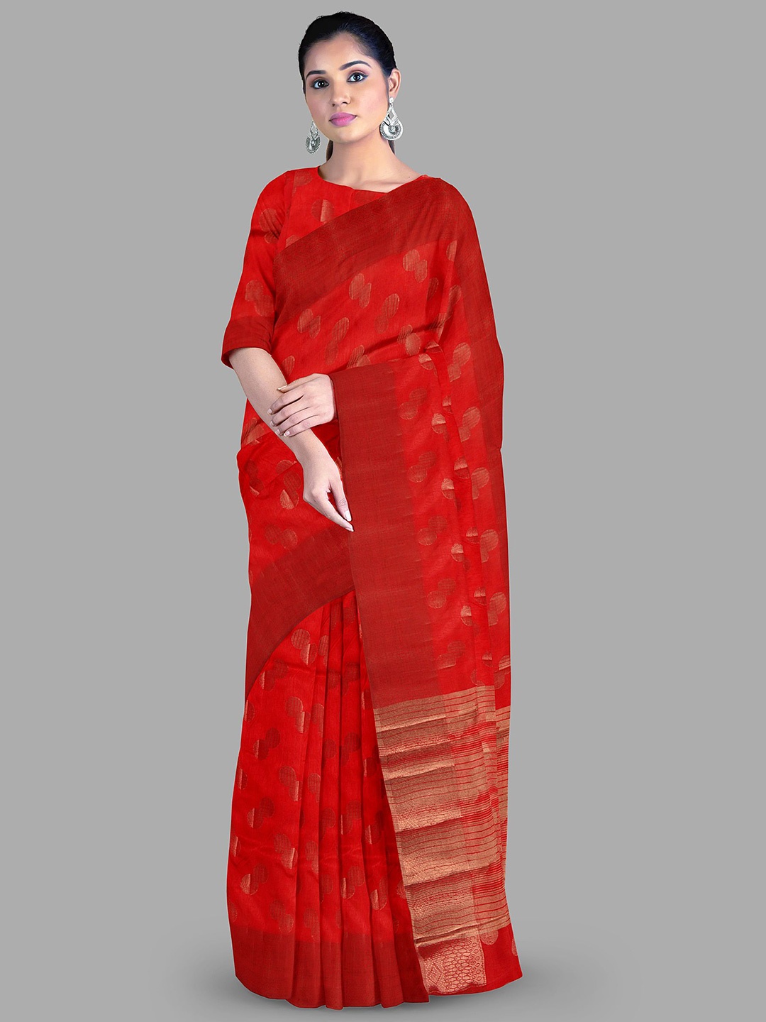 

The Chennai Silks Ilkal Woven Design Zari Jute Cotton Traditional Saree, Red