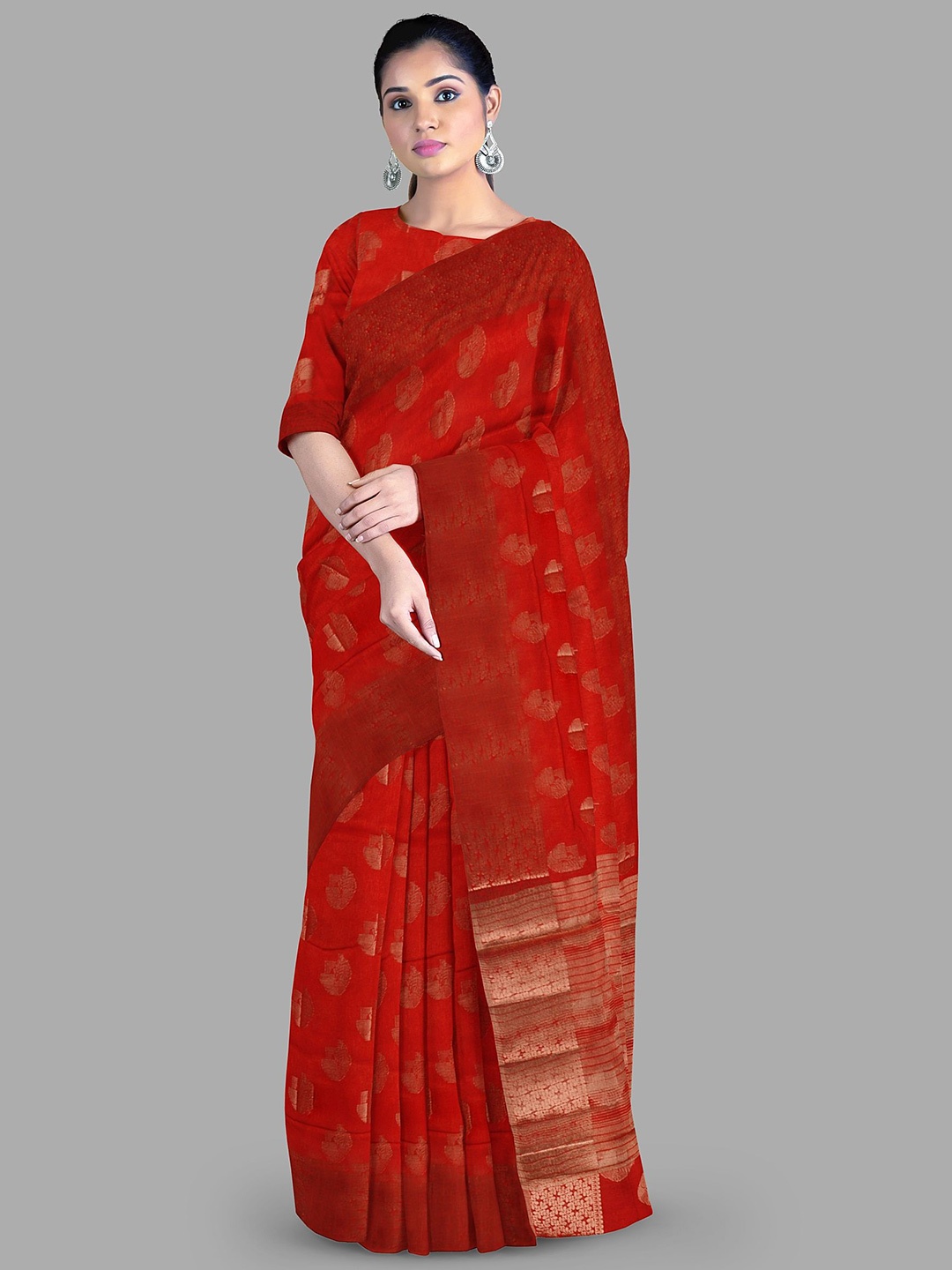 

The Chennai Silks Ethnic Motif Zari Woven Ilkal Saree, Red
