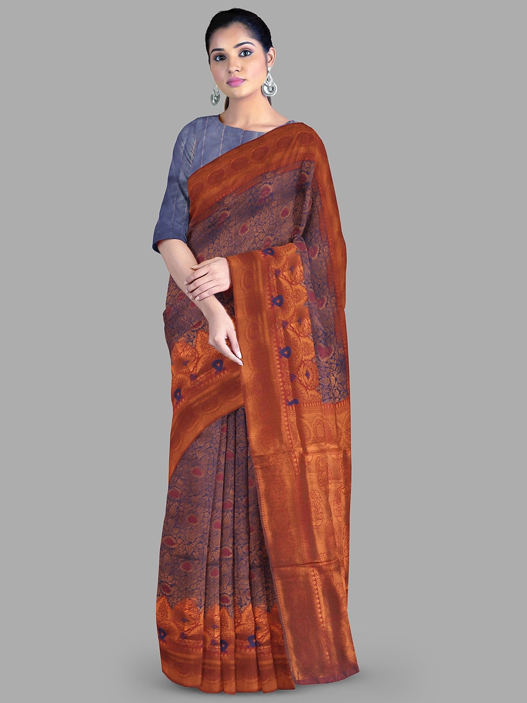 

The Chennai Silks Woven Design Zari Patola Saree, Navy blue