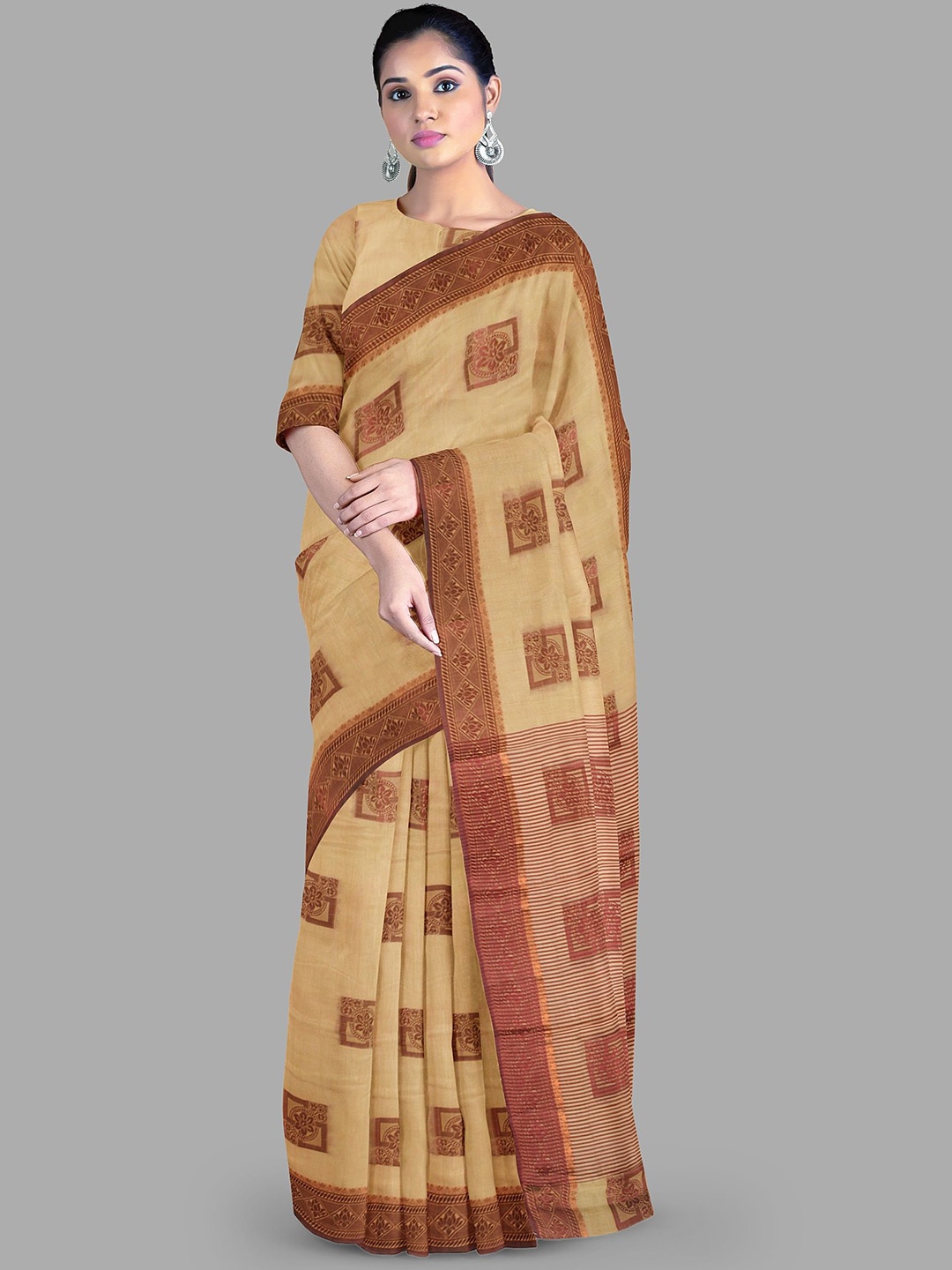 

The Chennai Silks Woven Design Jute Cotton Ilkal Saree, Beige