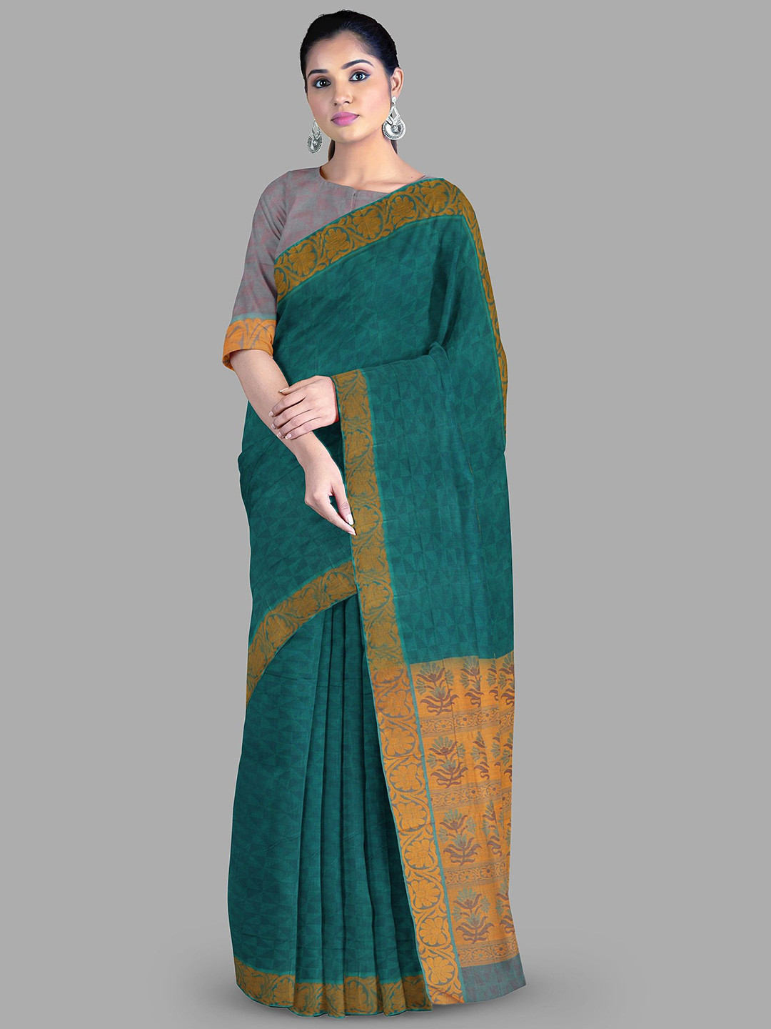 

The Chennai Silks Woven Design Pure Cotton Kovai Saree, Teal
