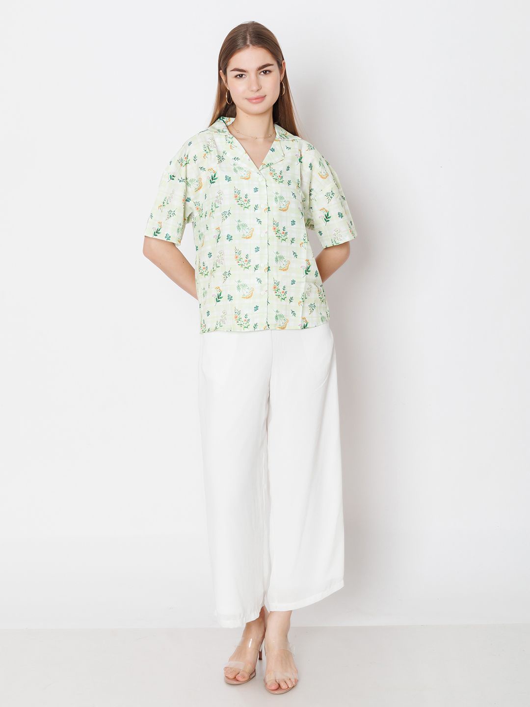 

Zink London Women Floral Printed Opaque Casual Shirt, Green