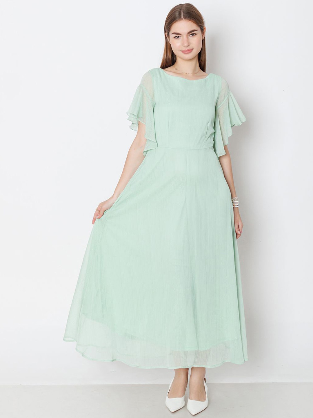 

Zink London Flutter Sleeve A-Line Maxi Dress, Green