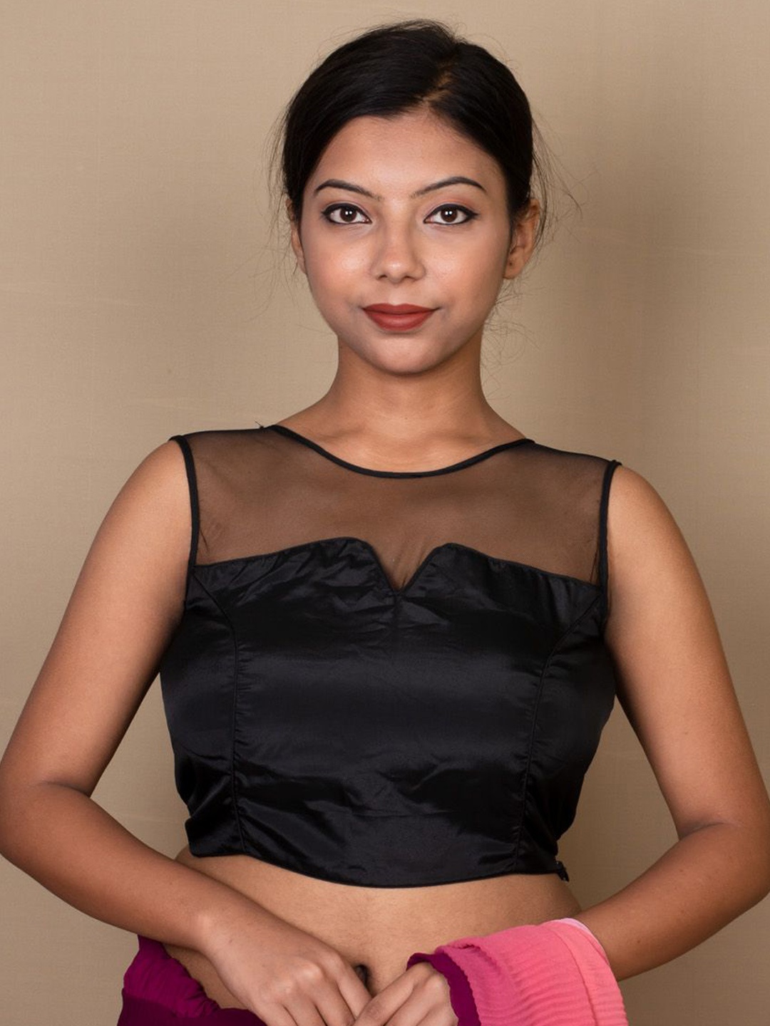 

SARIKA Women Sleeveless Net Saree Blouse, Black