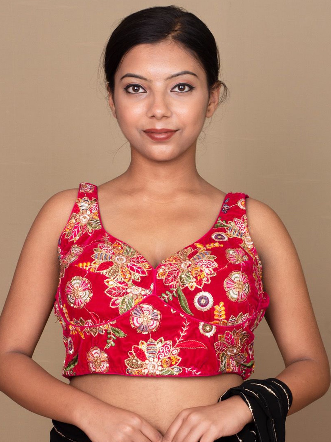 

SARIKA Floral Embroidered Ethnic Saree Blouse, Rose