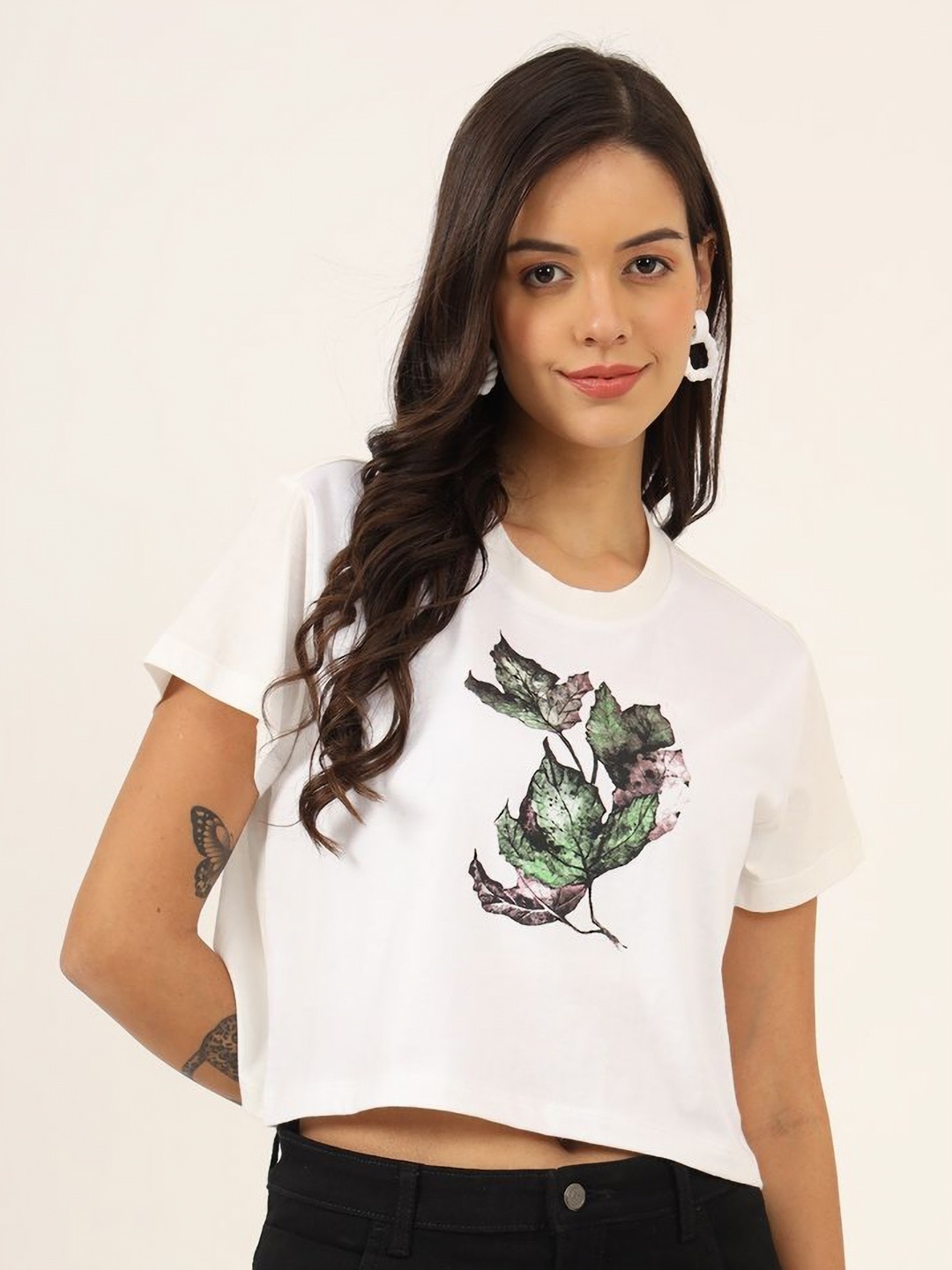 

CHARMGAL Women Floral Printed T-shirt, White