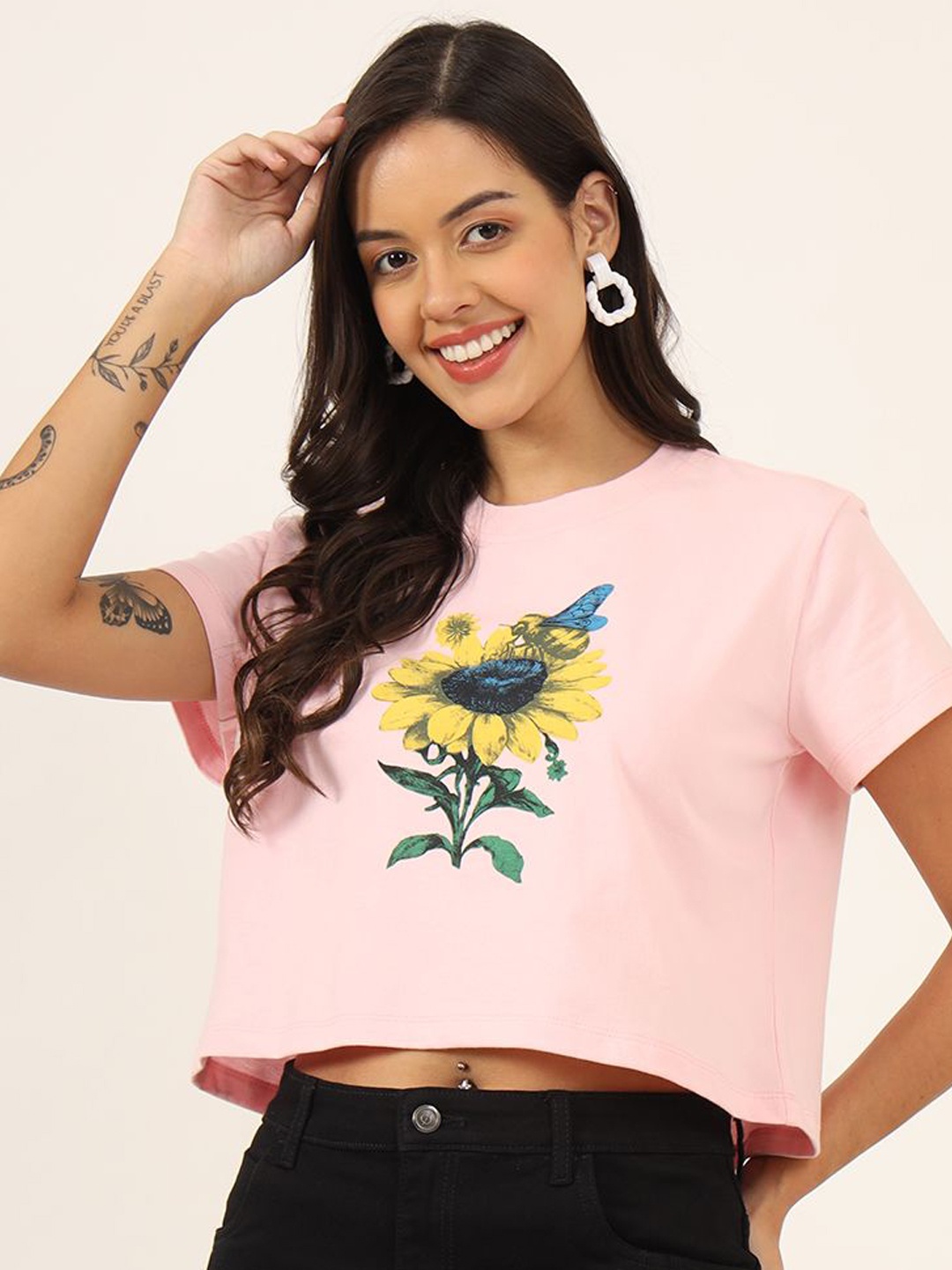 CHARMGAL Women Typography Printed Boxy T-shirt, Pink